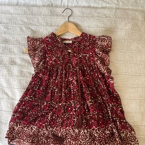 Ulla Johnson burgundy, pink and cream floral flowy blouse